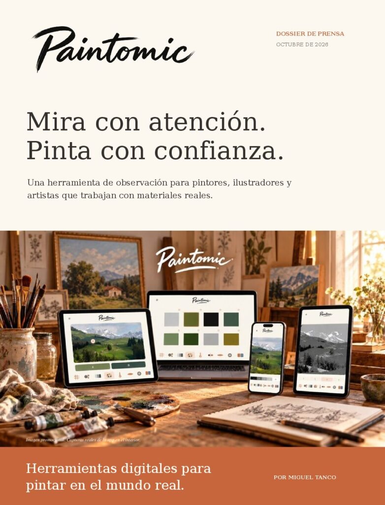 Portada del dossier de prensa de la app Paintomic en español